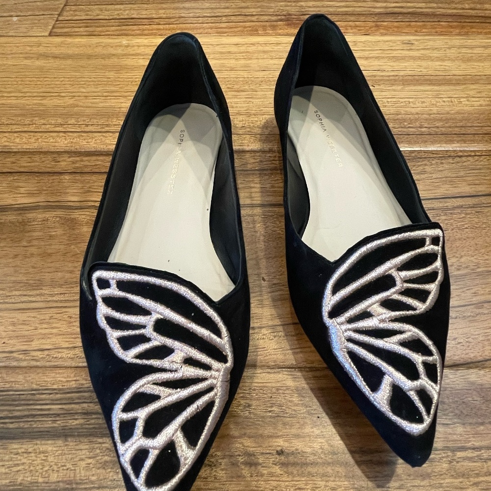 Sophia Webster Black Butterfly Flats 37/6.5